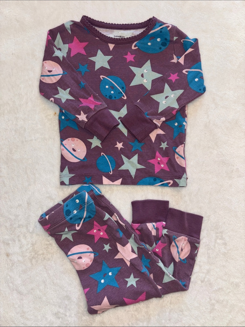George Kids Star & Planet Print Pajama Set - Plum